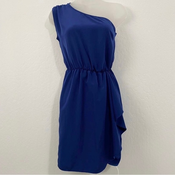 Asos Women’s 2 Dark Blue One Shoulder Classic Midi Dress Bodycon - Picture 1 of 8